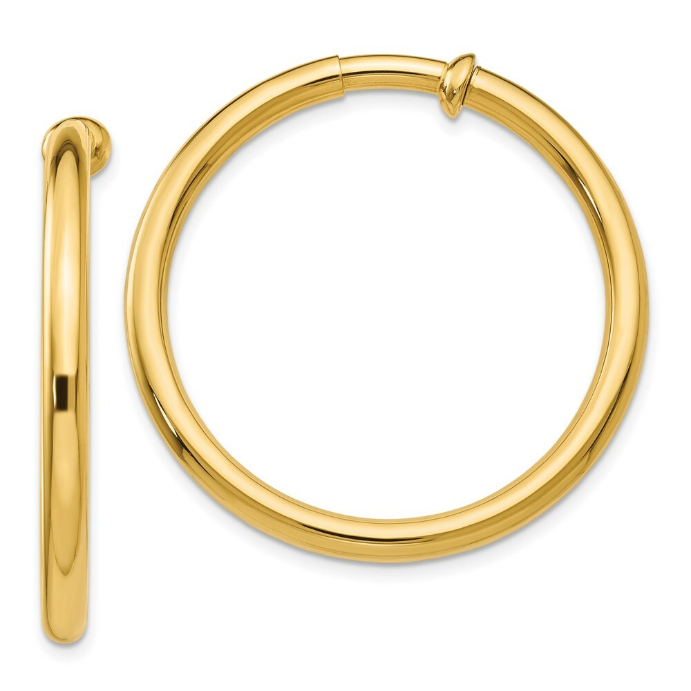 14K Yellow Gold Non-Pierced Hoop Earrings  3mm width