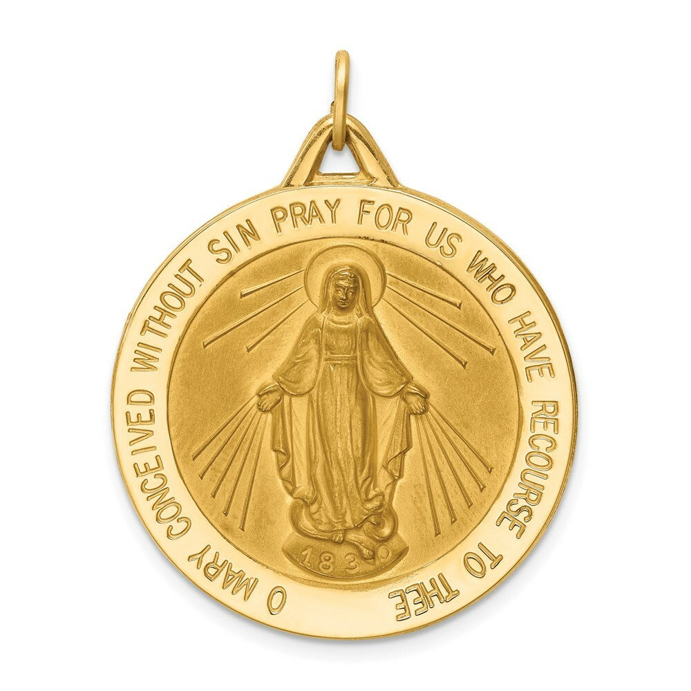 14K Yellow Gold Miraculous Medal Pendant 29.5mm width