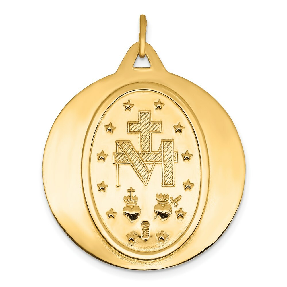 14K Yellow Gold Miraculous Medal Pendant 29.5mm width