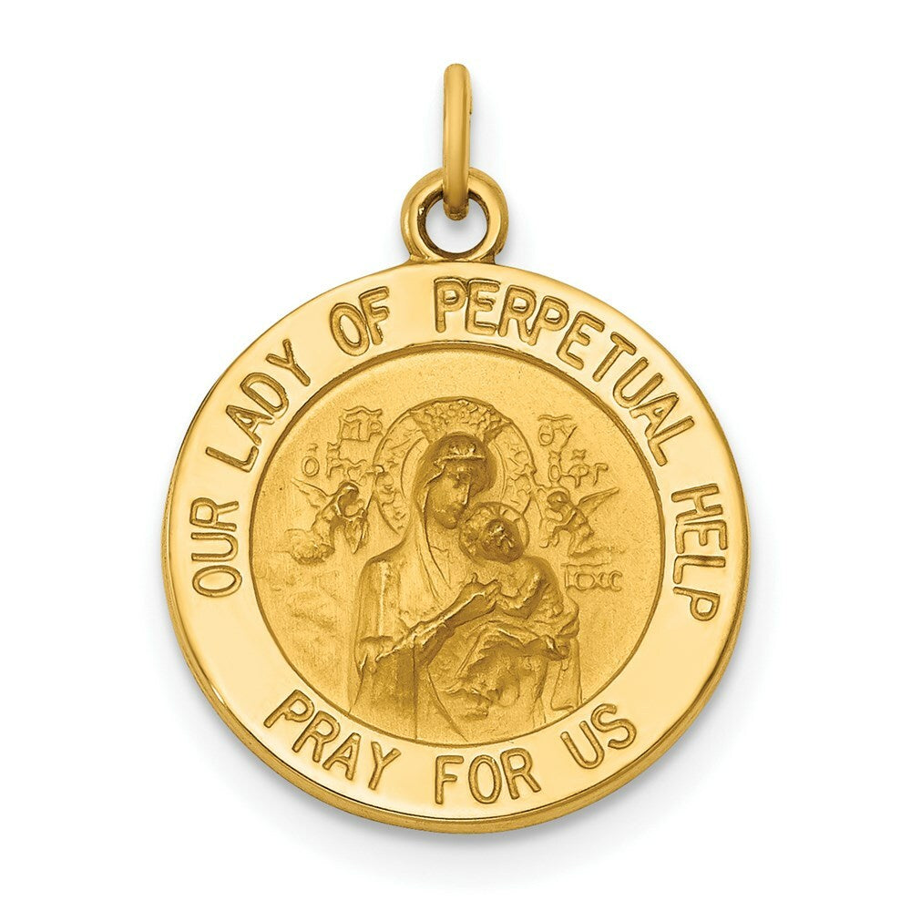 14K Yellow Gold Our Lady of Perpetual Help Medal Charm 15mm width