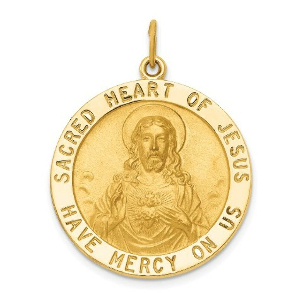 14K Yellow Gold Sacred Heart of Jesus Medal Pendant