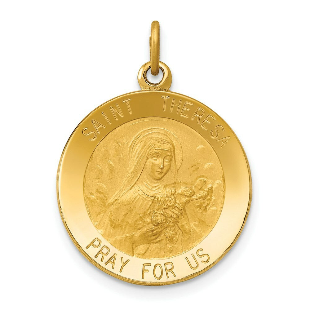14K Yellow Gold Saint Theresa Medal Charm 19mm width