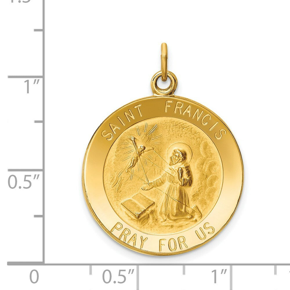 14K Yellow Gold Saint Francis Medal Pendant 23mm width