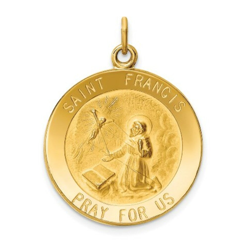 14K Yellow Gold Saint Francis Medal Pendant 23mm width