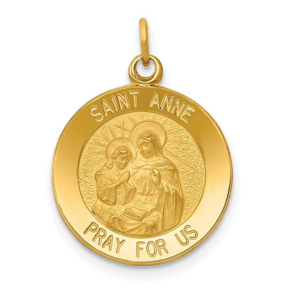 14K Yellow Gold Saint Anne Medal Charm Pendant