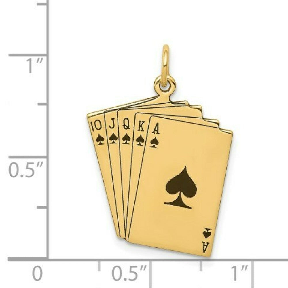 14K Yellow Gold Enameled Royal Flush Playing Cards Charm Pendant