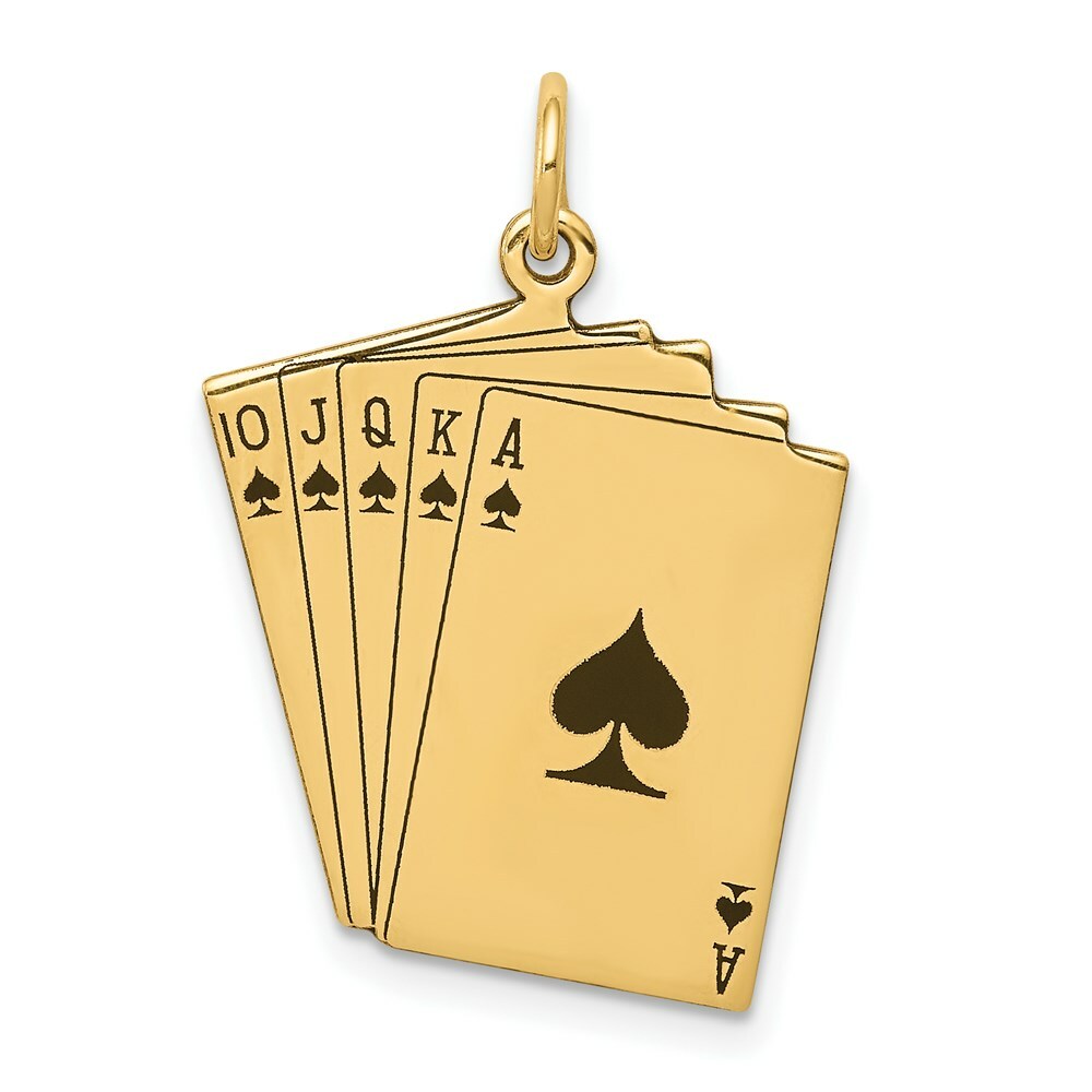 14K Yellow Gold Enameled Royal Flush Playing Cards Charm Pendant