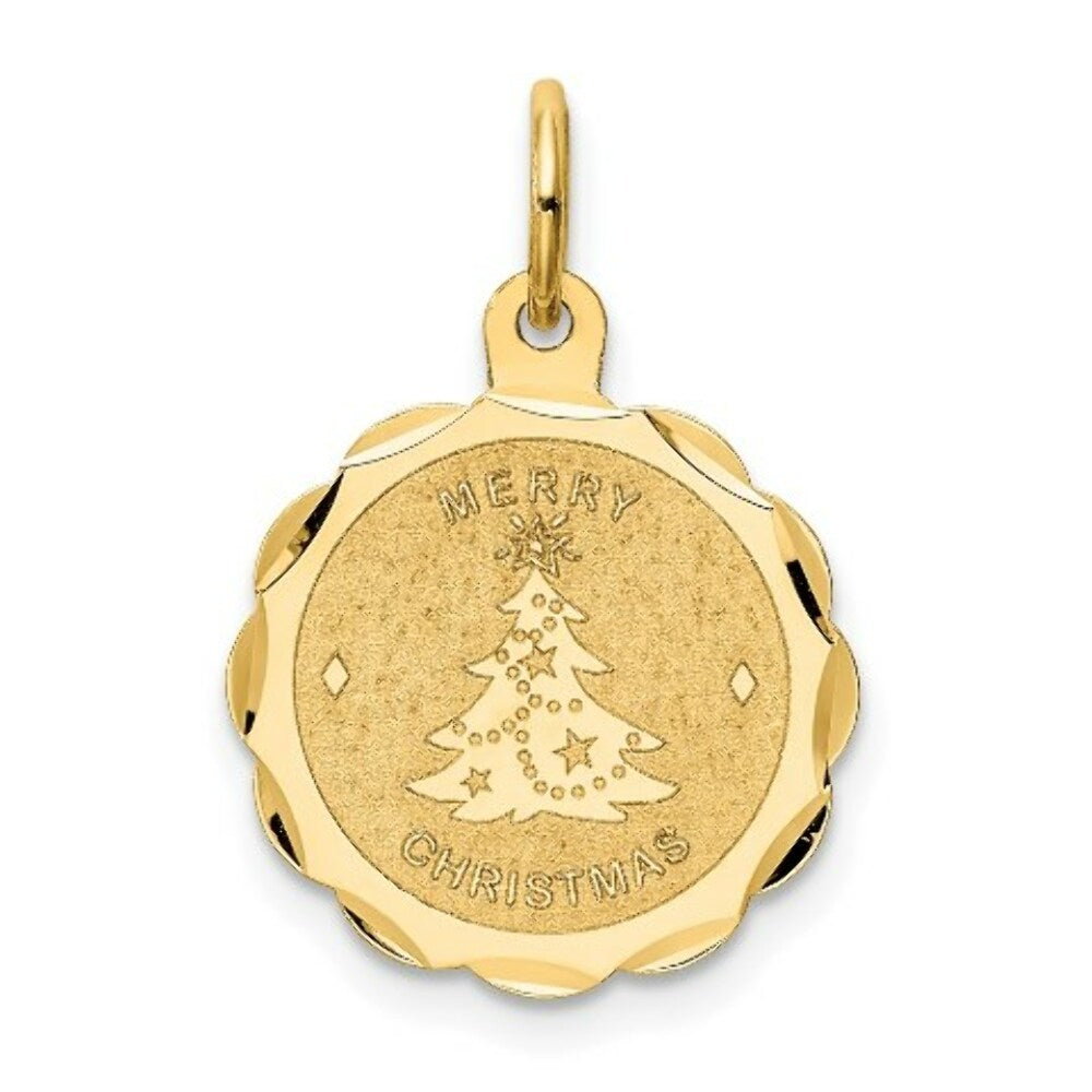 14K Yellow Gold Merry Christmas Disc Charm Pendant