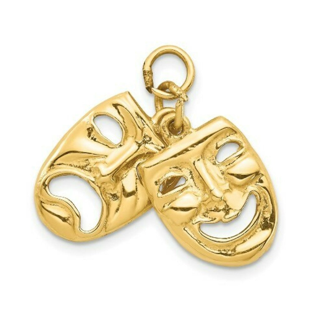 14K Yellow Gold Comedy Tragedy Charm Pendant