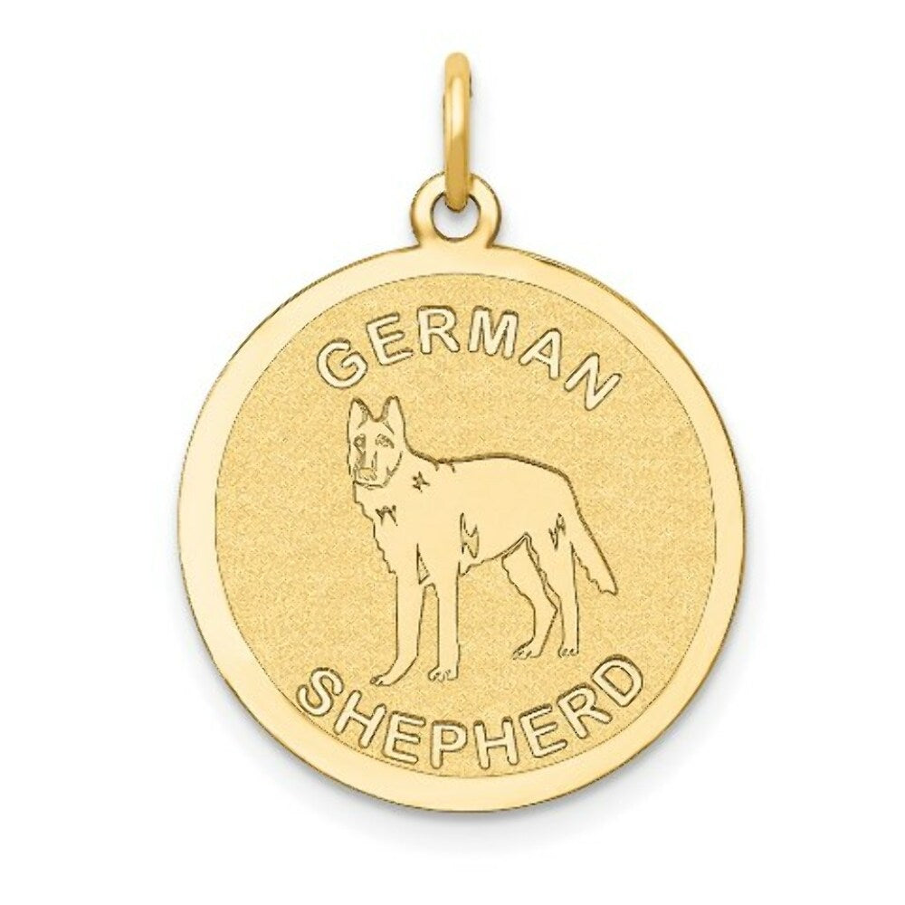 14K Yellow Gold German Shepherd Disc Charm Pendant