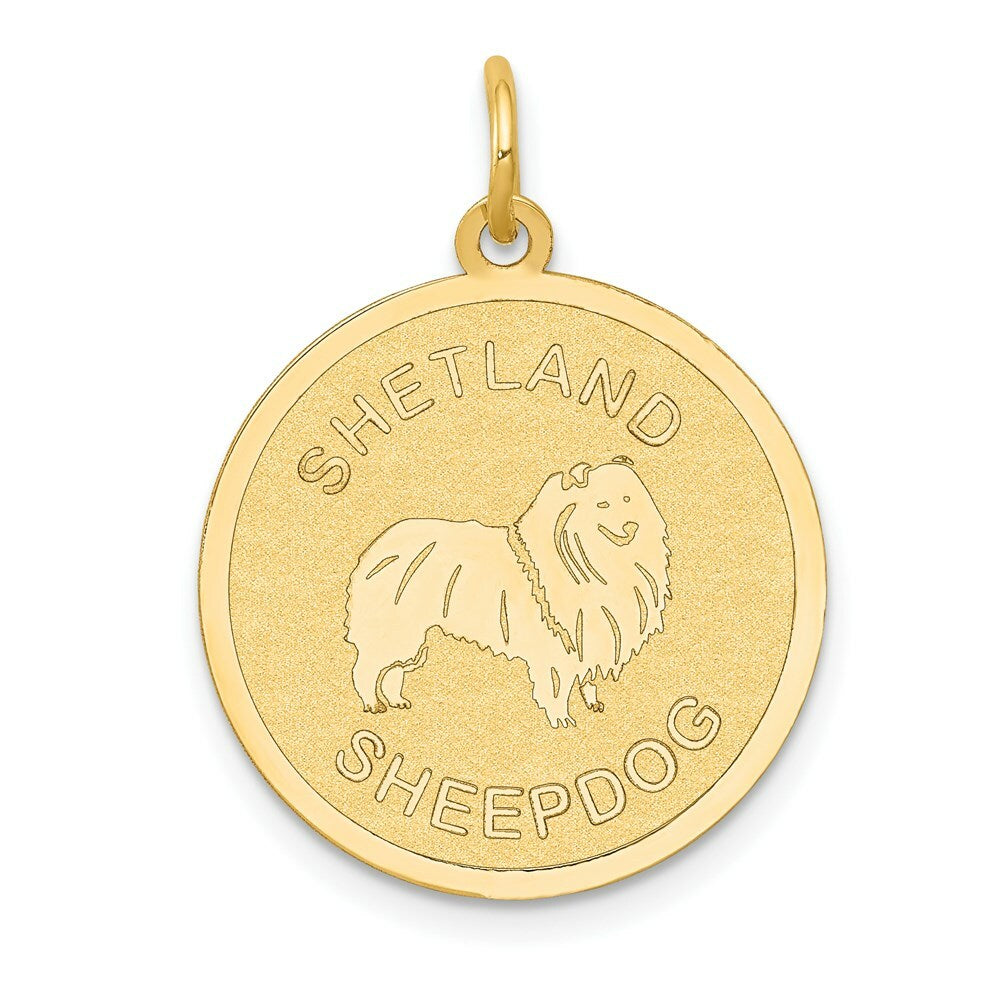 14K Yellow Gold Shetland Sheepdog Disc Charm Pendant