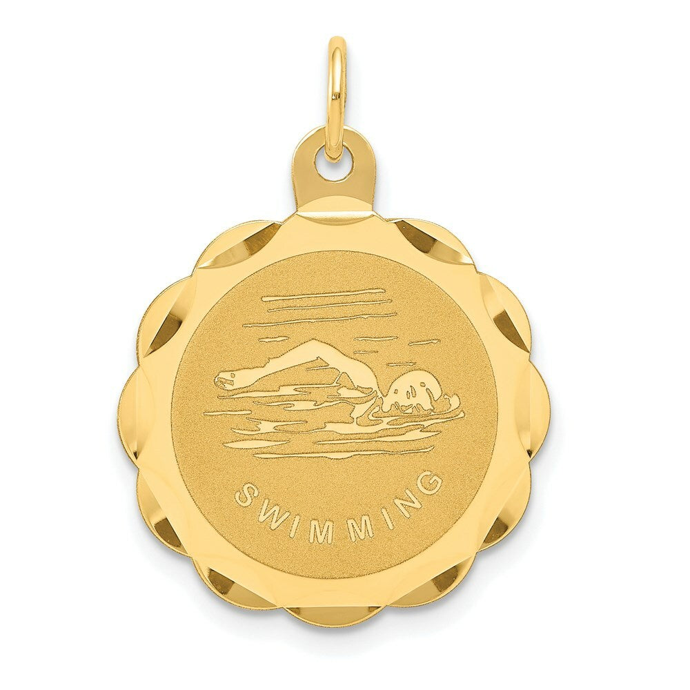 14K Yellow Gold Swimming Disc Charm Pendant