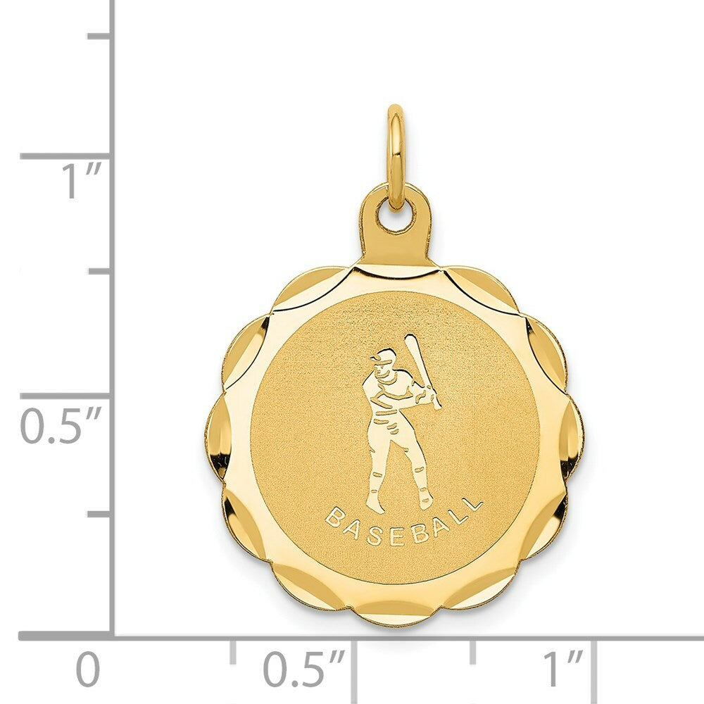 14K Yellow Gold Baseball Disc Charm Pendant