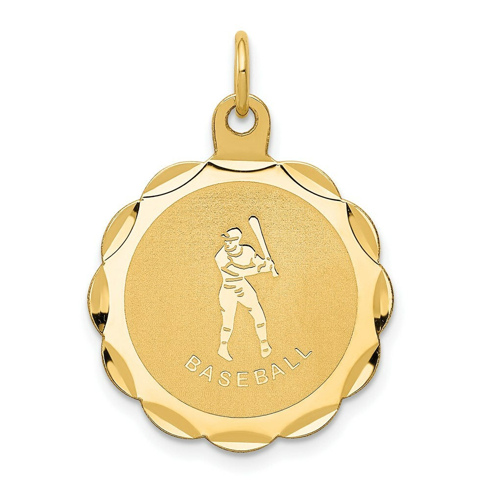14K Yellow Gold Baseball Disc Charm Pendant