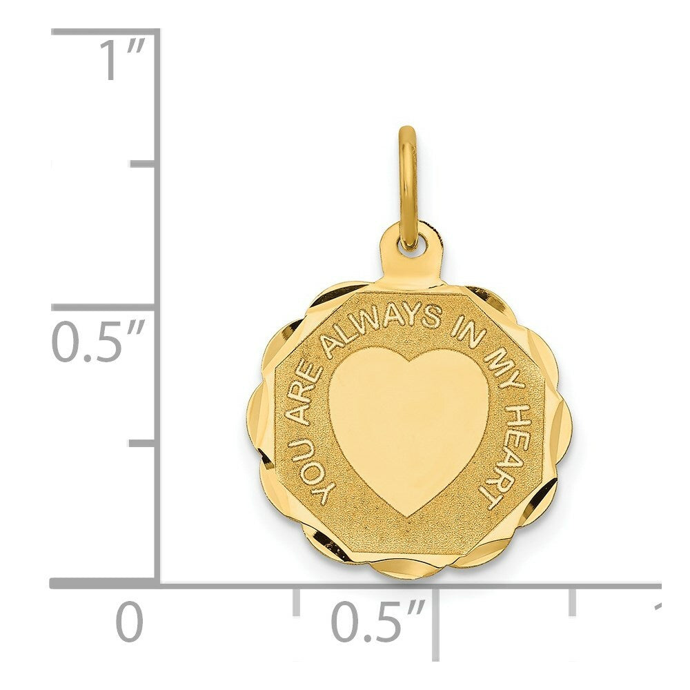 14K Yellow Gold You Are Always In My Heart Charm Pendant