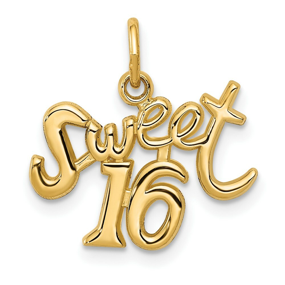 14K Yellow Gold Sweet 16 Charm Pendant