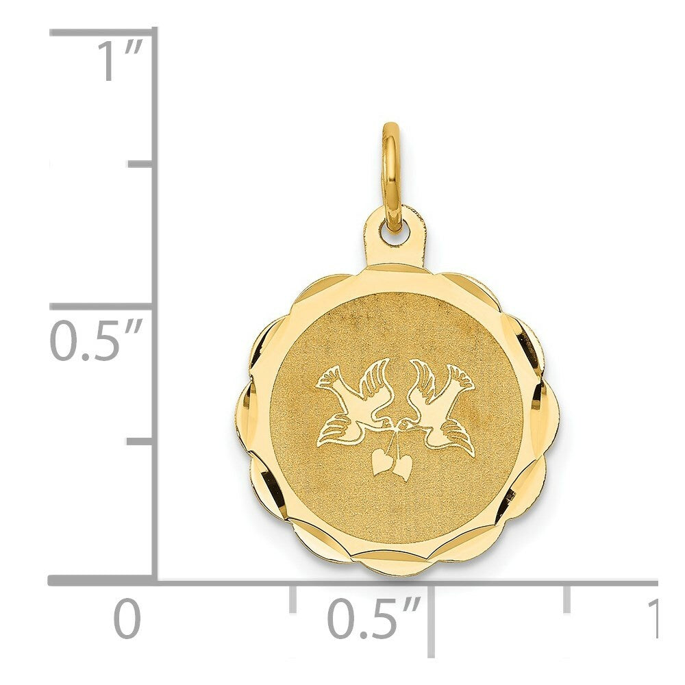 14K Yellow Gold Love Birds Disc Charm Pendant