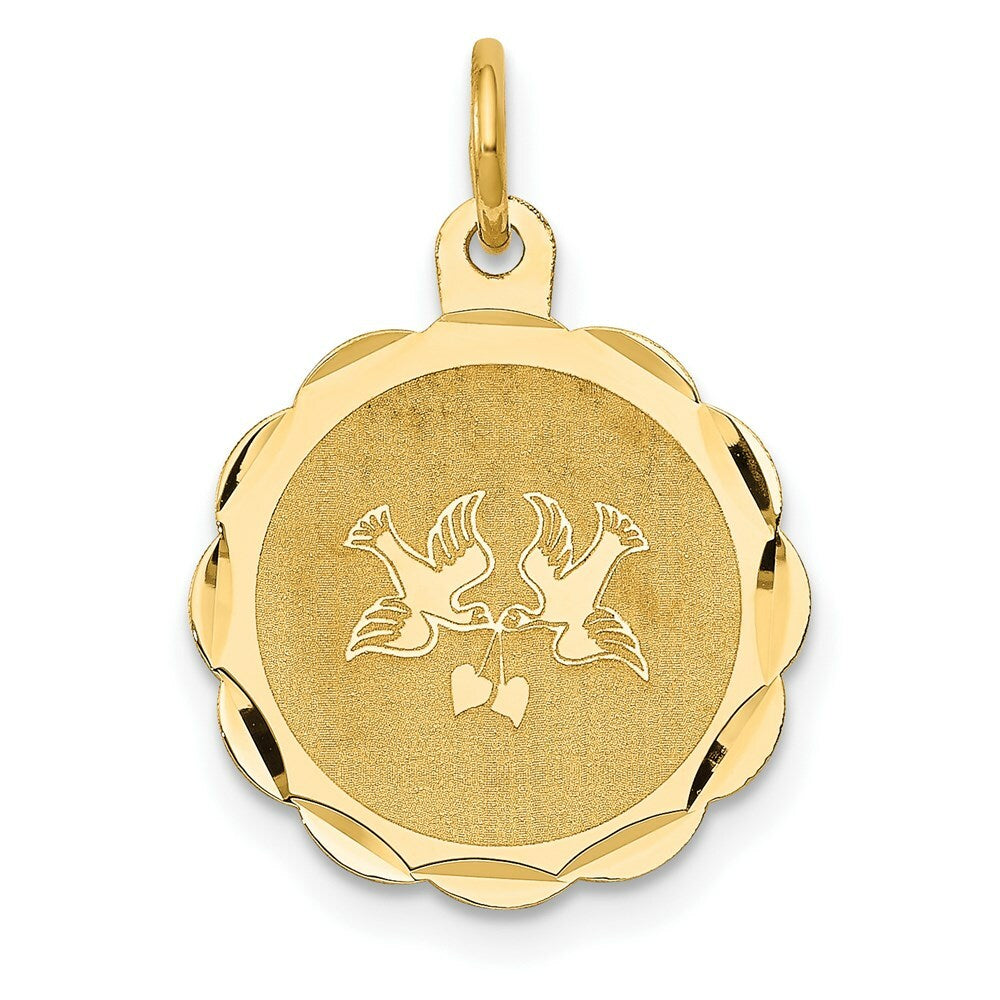 14K Yellow Gold Love Birds Disc Charm Pendant