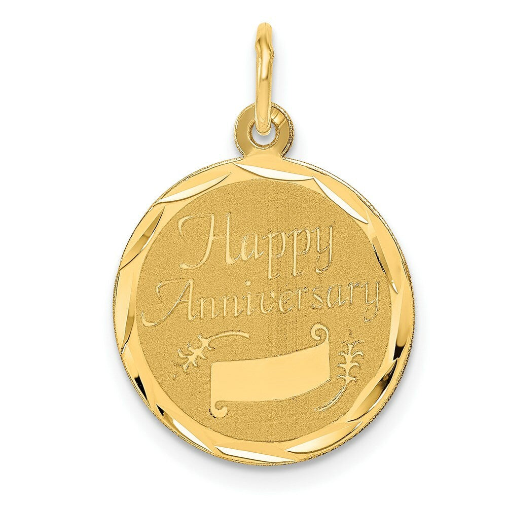 14K Yellow Gold Happy Anniversary Charm Pendant