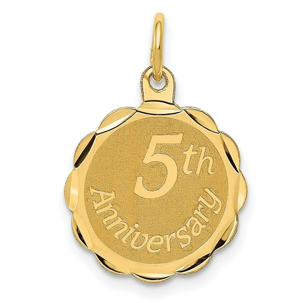 14K Yellow Gold Happy 5th Anniversary Charm Pendant
