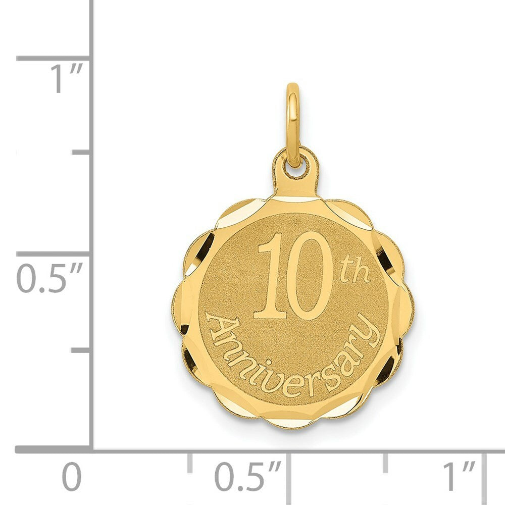 14K Yellow Gold Happy 10th Anniversary Charm Pendant