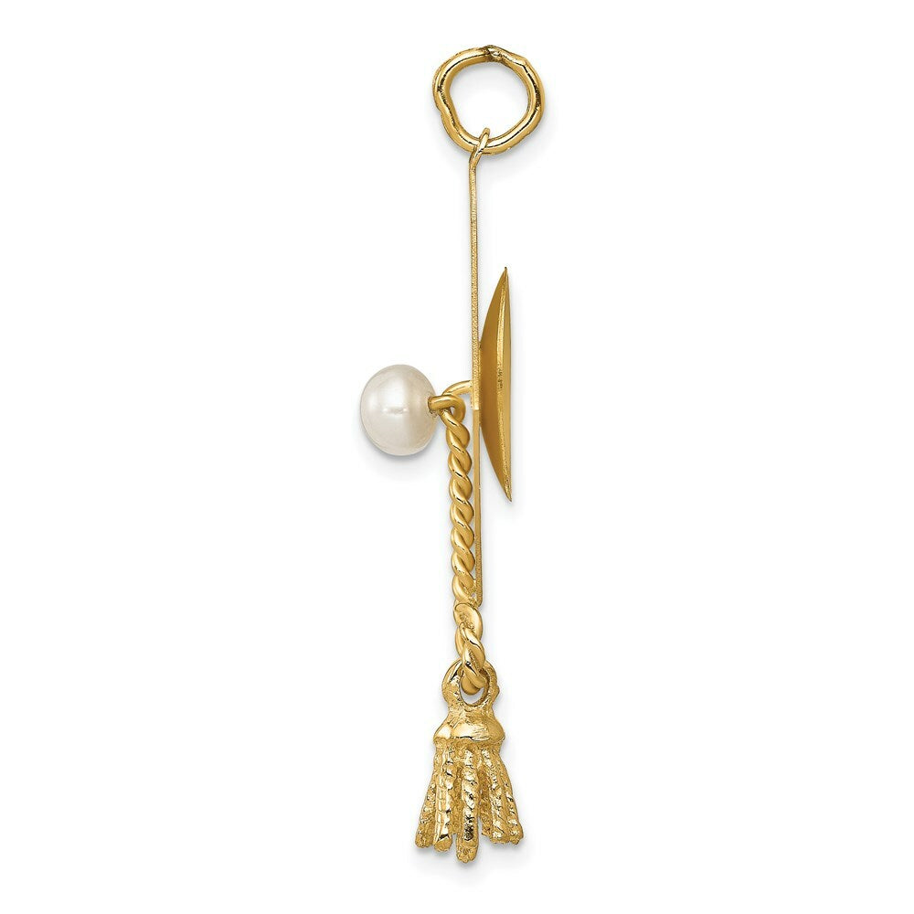 14K Yellow Gold Graduation Cap with Freshwater Cultured Pearl Charm