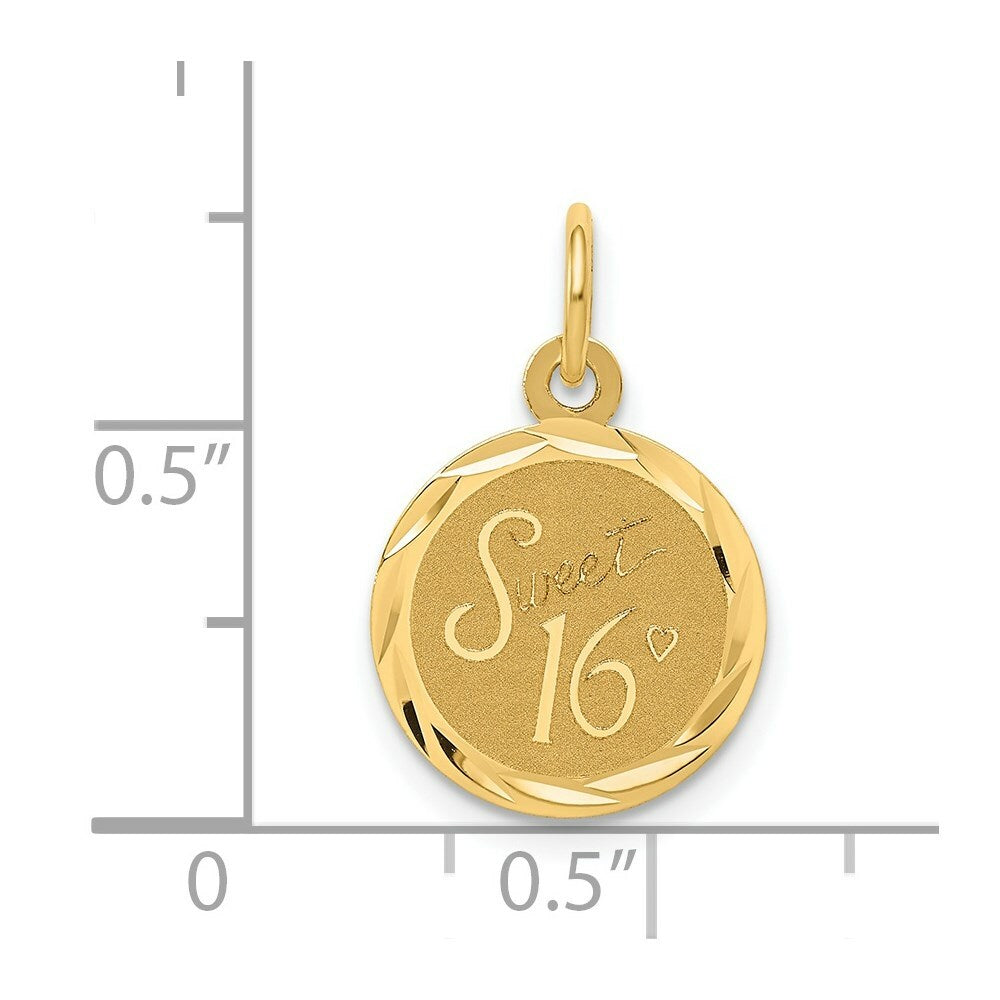 14K Yellow Gold Sweet Sixteen Disc Charm Pendant