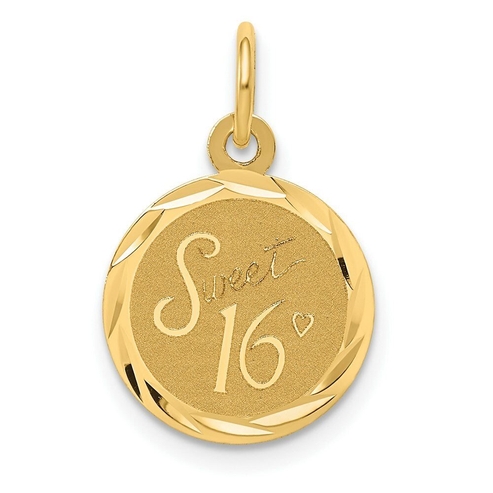 14K Yellow Gold Sweet Sixteen Disc Charm Pendant