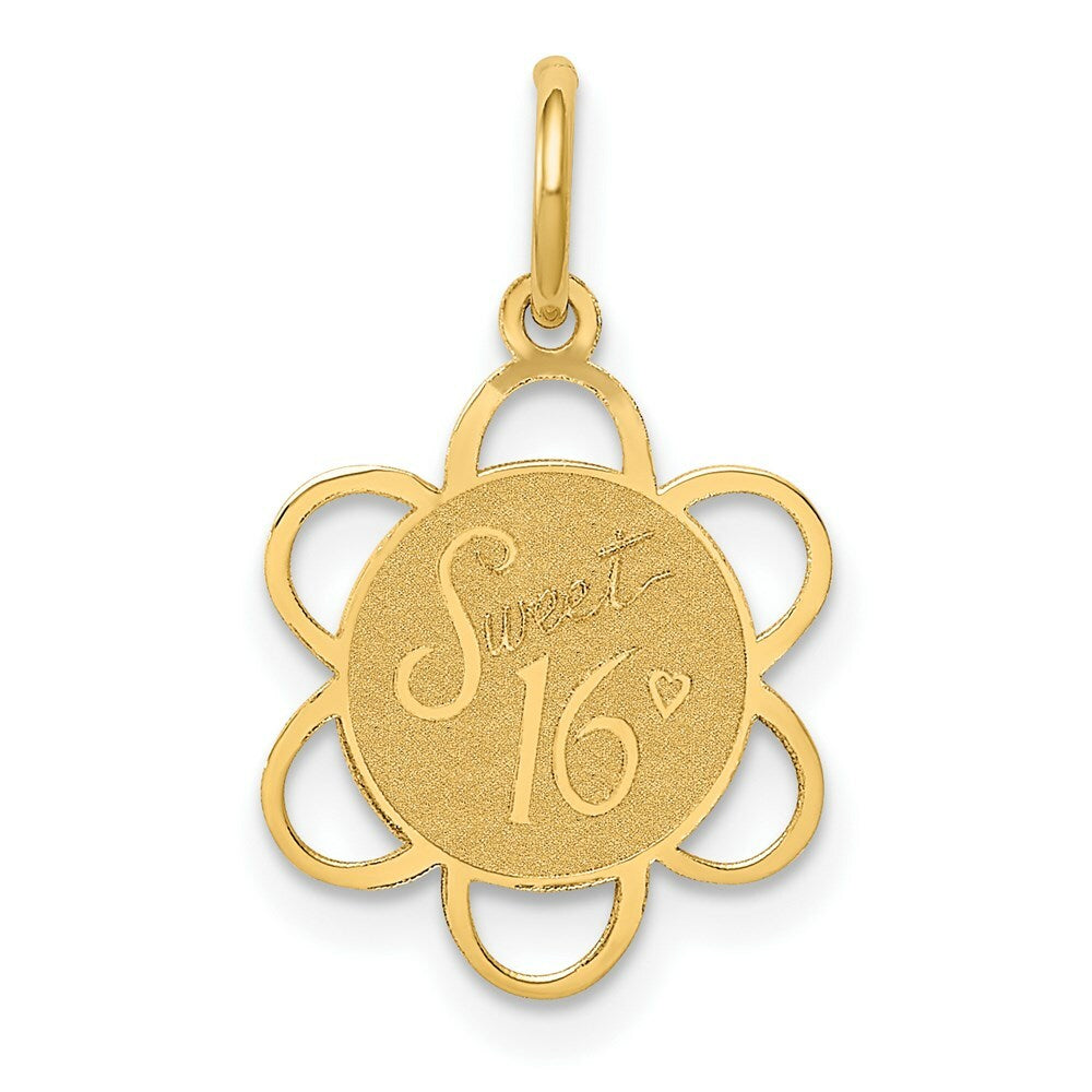 14K Yellow Gold Sweet Sixteen Disc Charm Pendant