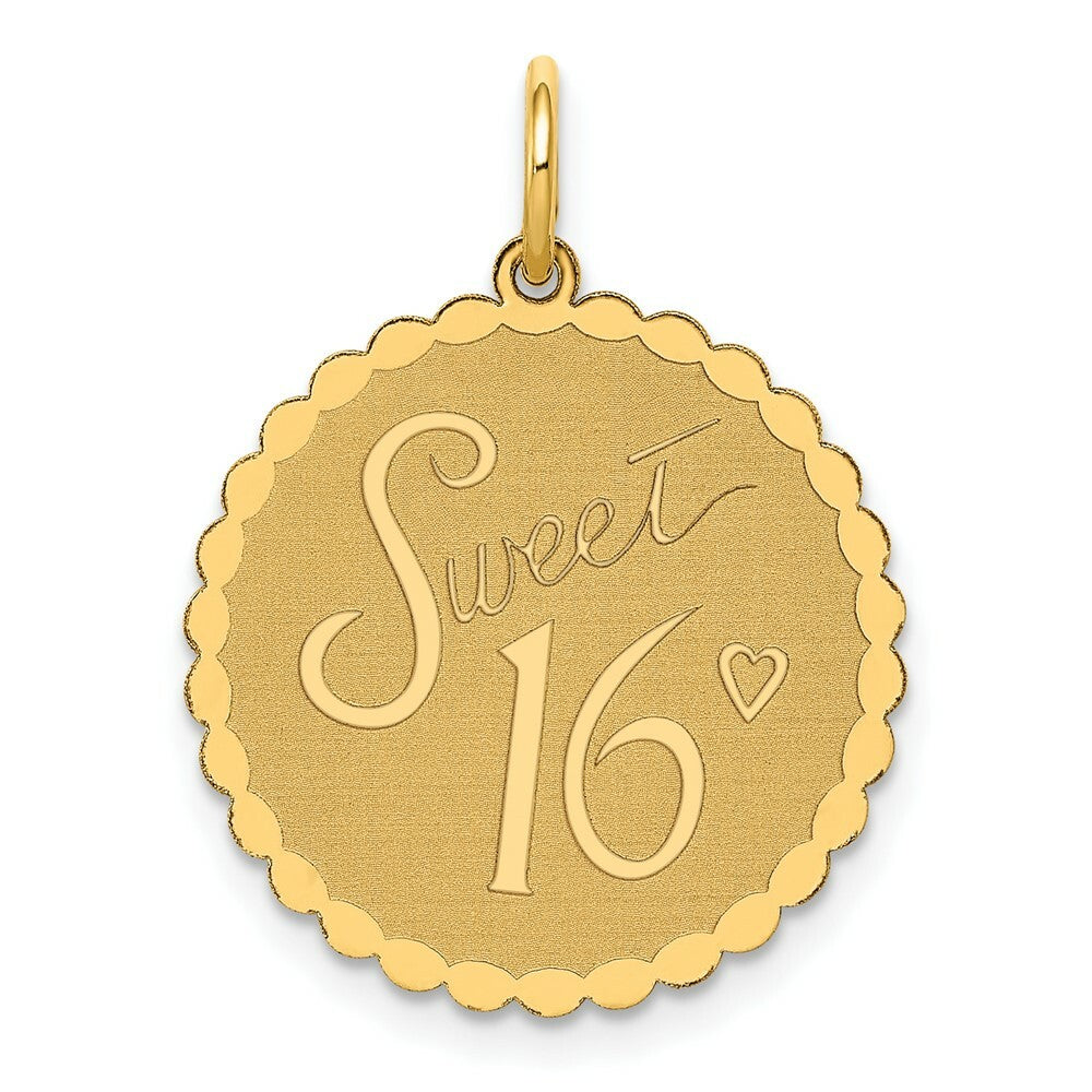 14K Yellow Gold Sweet 16 Charm Pendant