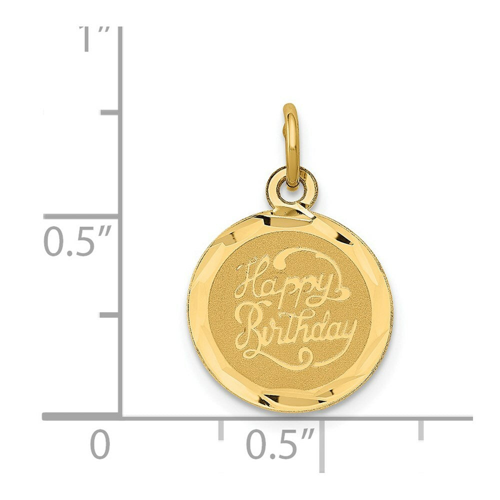 14K Yellow Gold Happy Birthday Disc Charm Pendant