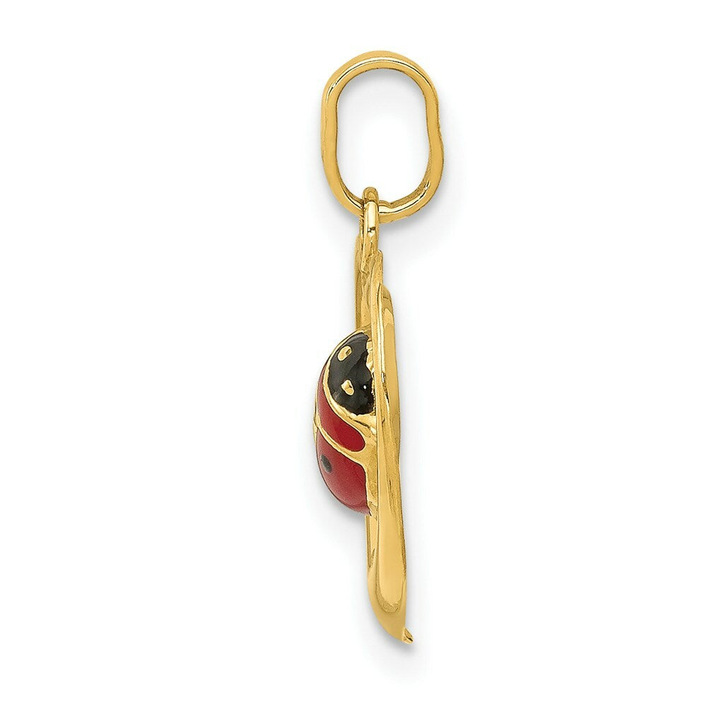 14K Yellow Gold Enameled Ladybug in Heart Charm Pendant