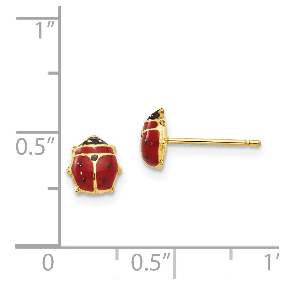 14K Yellow Gold Enameled Ladybug Post Earrings