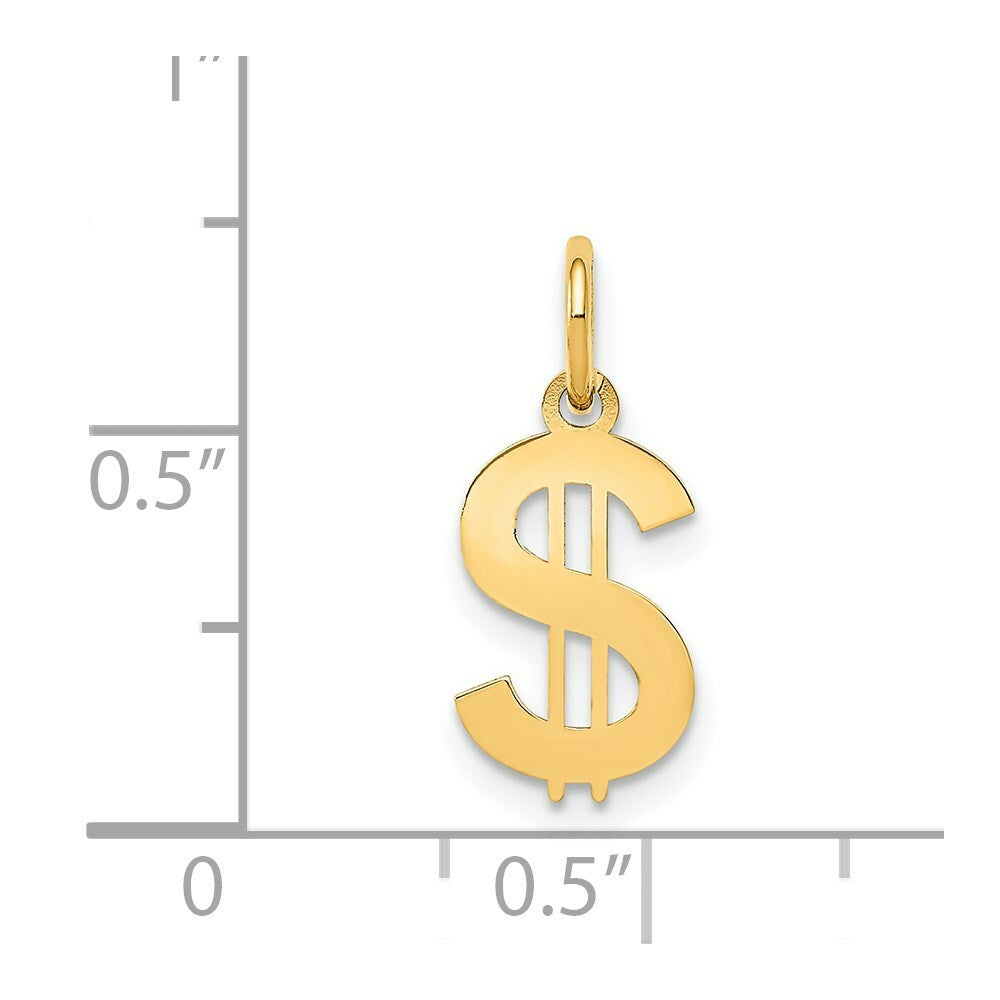 14K Yellow Gold Polished Dollar Sign Charm Pendant