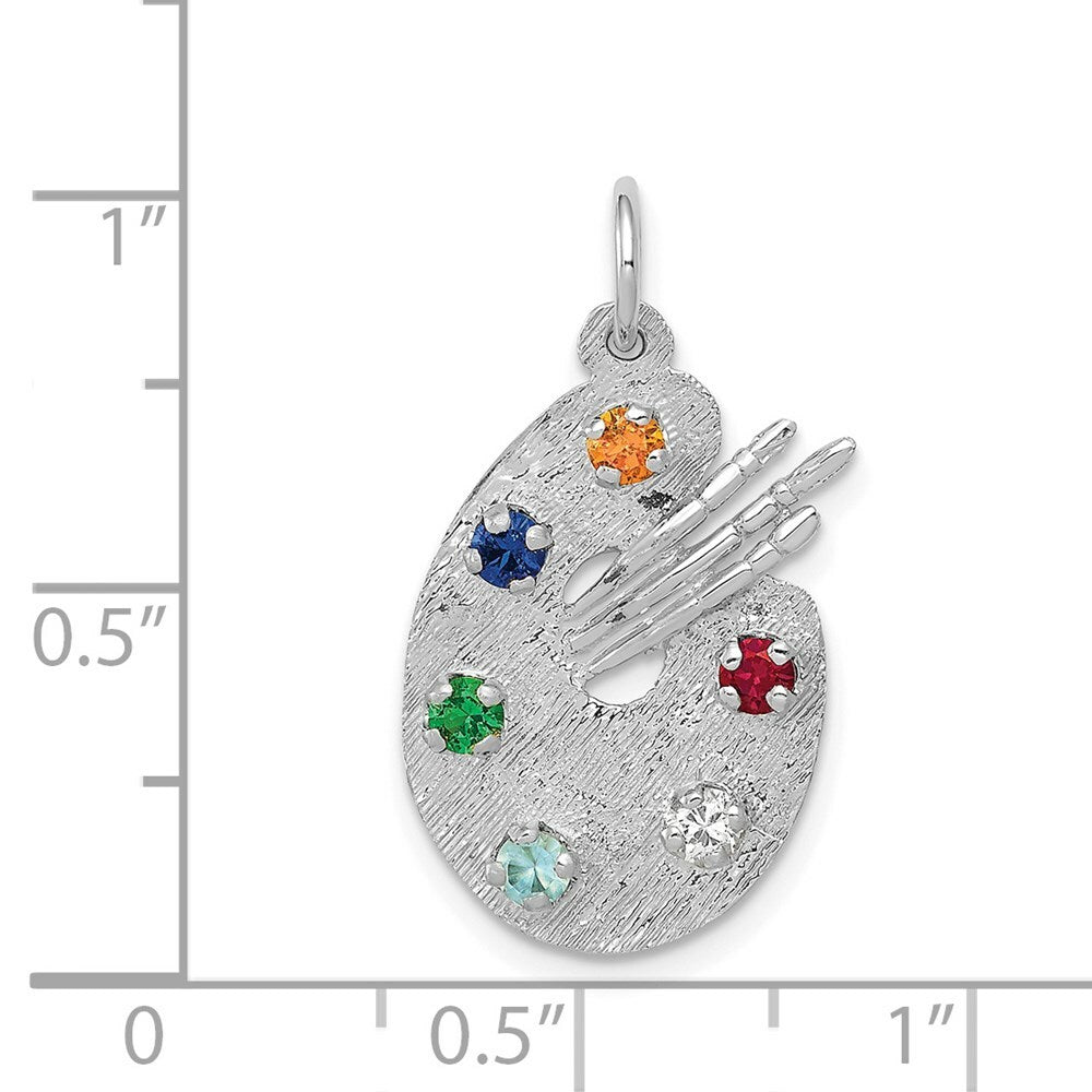 14K White Gold Artist Palette with CZ Stones Charm