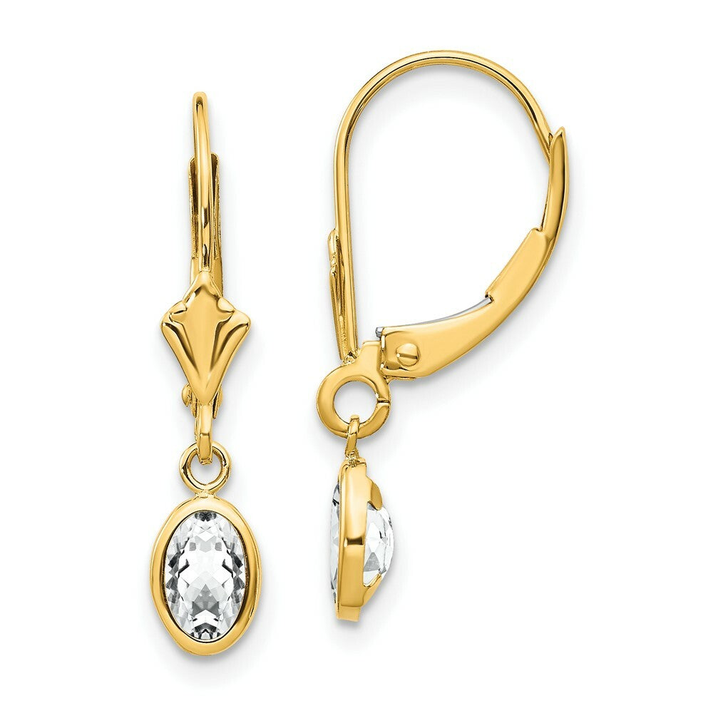 14K 6x4 Oval Bezel April/White Zircon Leverback Earrings