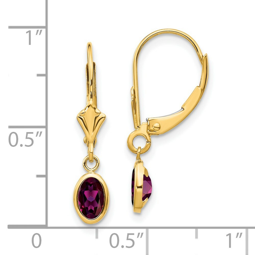 14K 6x4 Oval Bezel June/Rhodolite Leverback Earrings