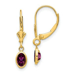 Load image into Gallery viewer, 14K 6x4 Oval Bezel June/Rhodolite Leverback Earrings
