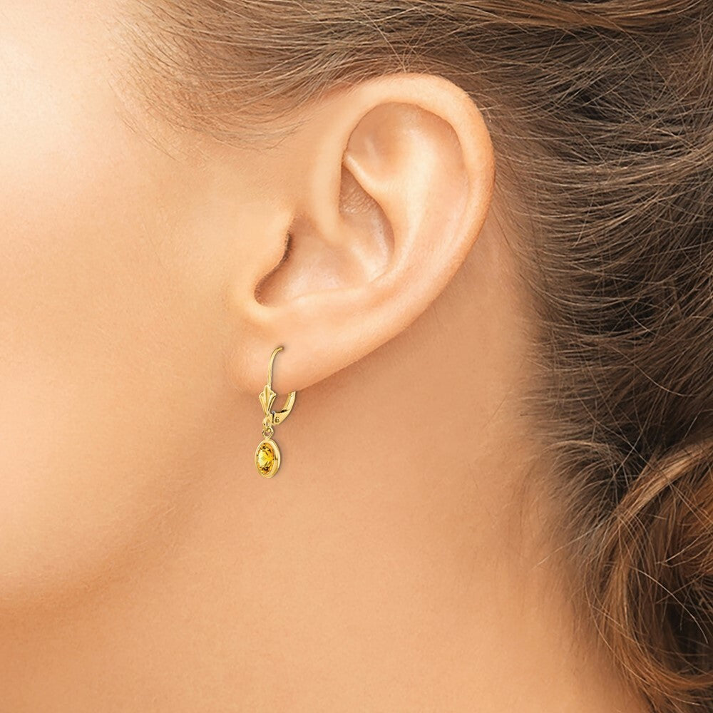 14K 6x4 Oval Bezel November/Citrine Leverback Earrings