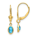 Load image into Gallery viewer, 14K 6x4 Oval Bezel December/Blue Topaz Leverback Earrings
