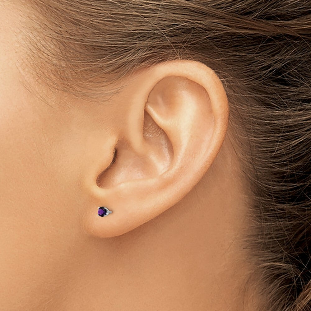 14K White Gold 3mm Amethyst Stud Earrings 0.22-Carat tw