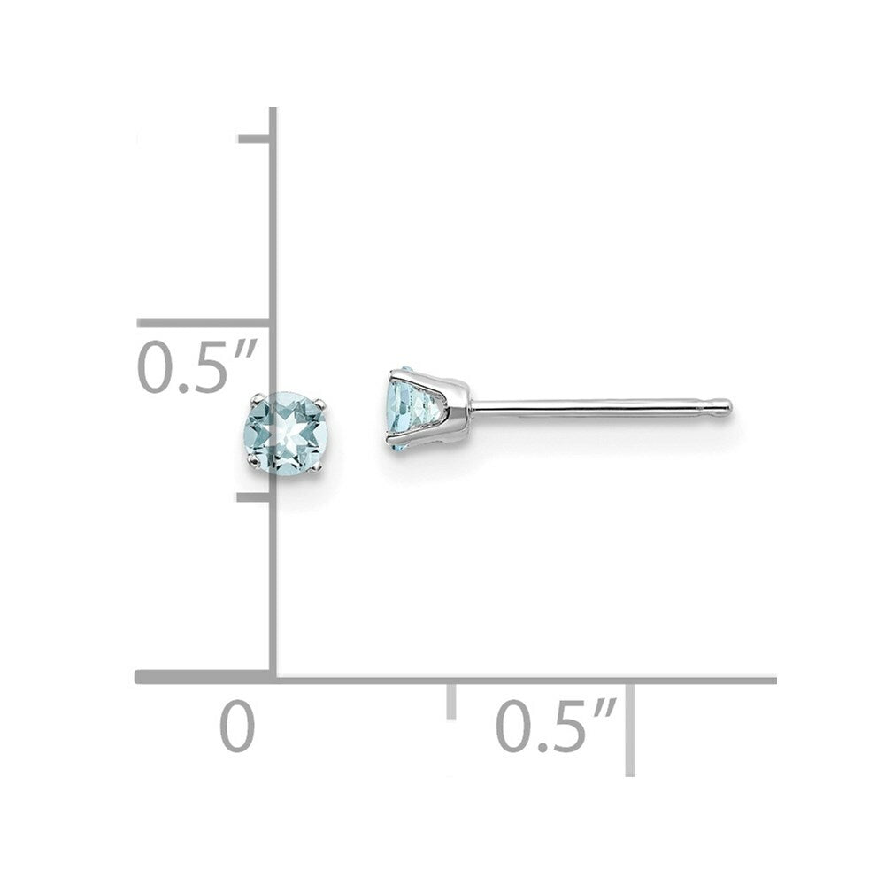 14K White Gold 3mm Aquamarine Stud Earrings 0.2-Carat tw