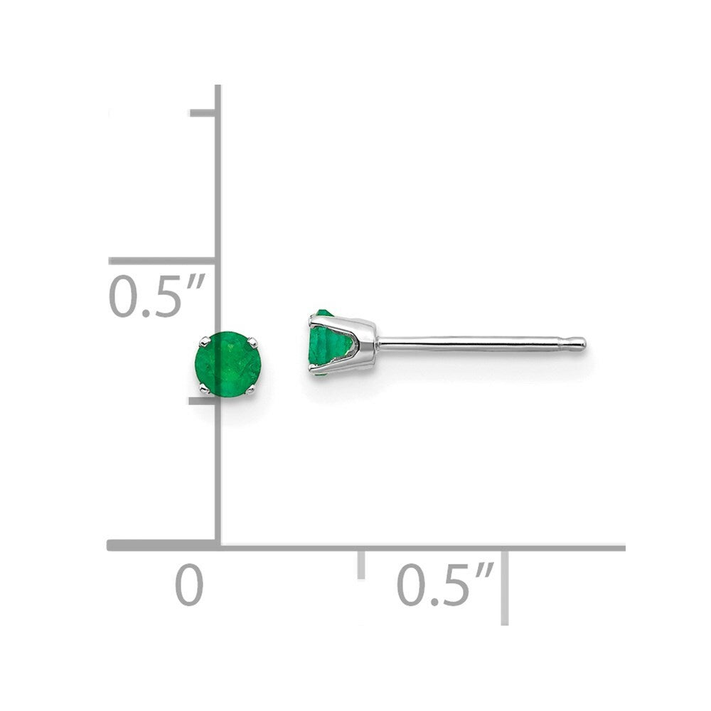 14K White Gold 3mm Emerald Stud Earrings 0.26-Carat tw