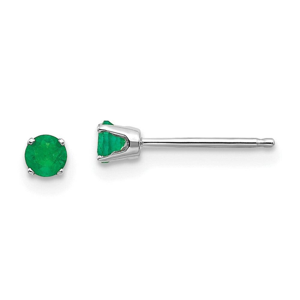 14K White Gold 3mm Emerald Stud Earrings 0.26-Carat tw