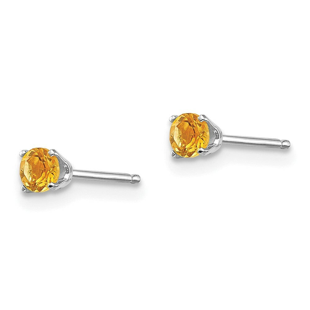 14K White Gold 3mm Citrine Stud Earrings 0.2-Carat tw