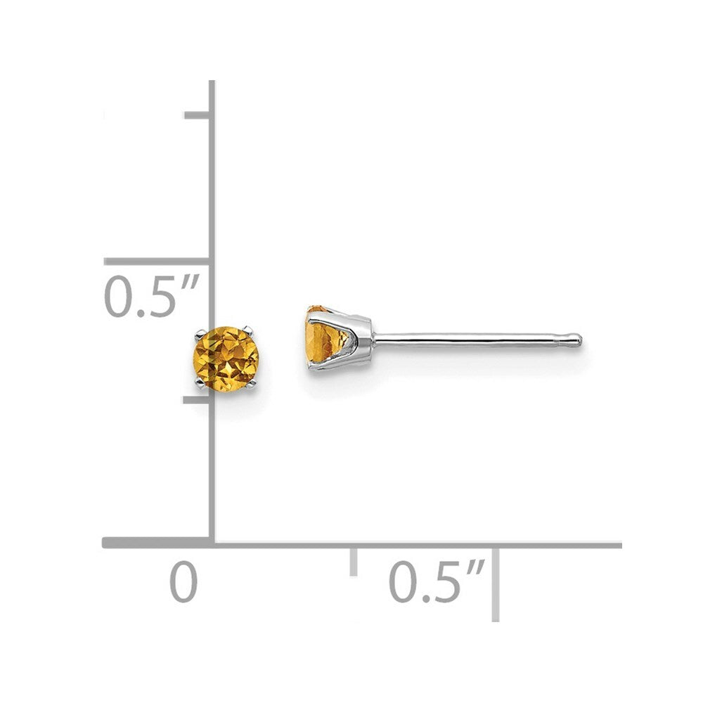 14K White Gold 3mm Citrine Stud Earrings 0.2-Carat tw