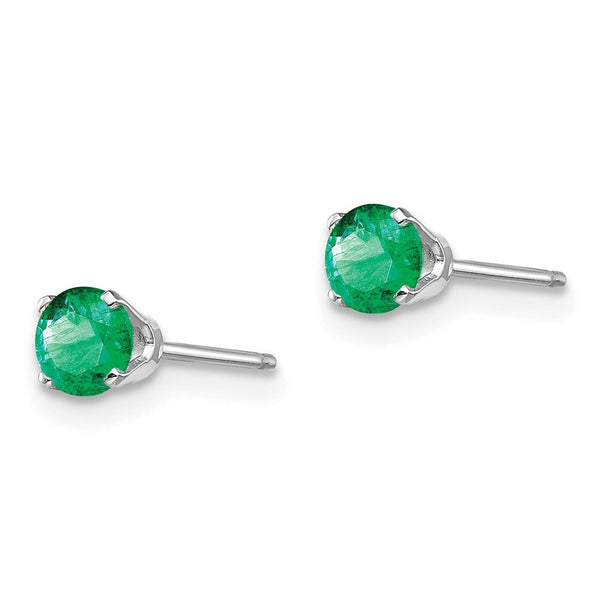 14K White Gold 4mm Emerald Stud Earrings 0.6-Carat tw