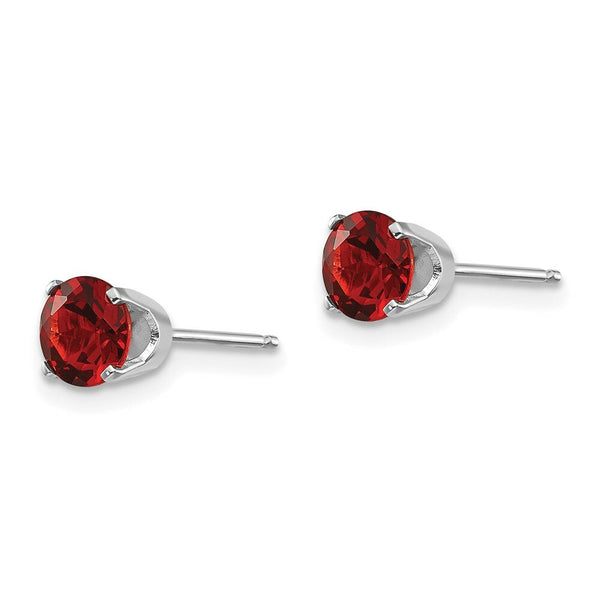 14K White Gold 5mm Garnet Stud Earrings 1.16-Carat tw