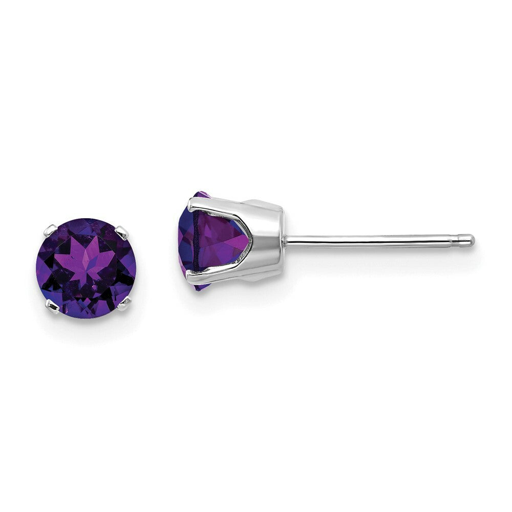 14K White Gold 5mm Amethyst Stud Earrings -Carat tw