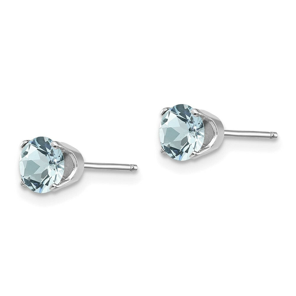 14K White Gold 5mm Aquamarine Stud Earrings 1-Carat tw